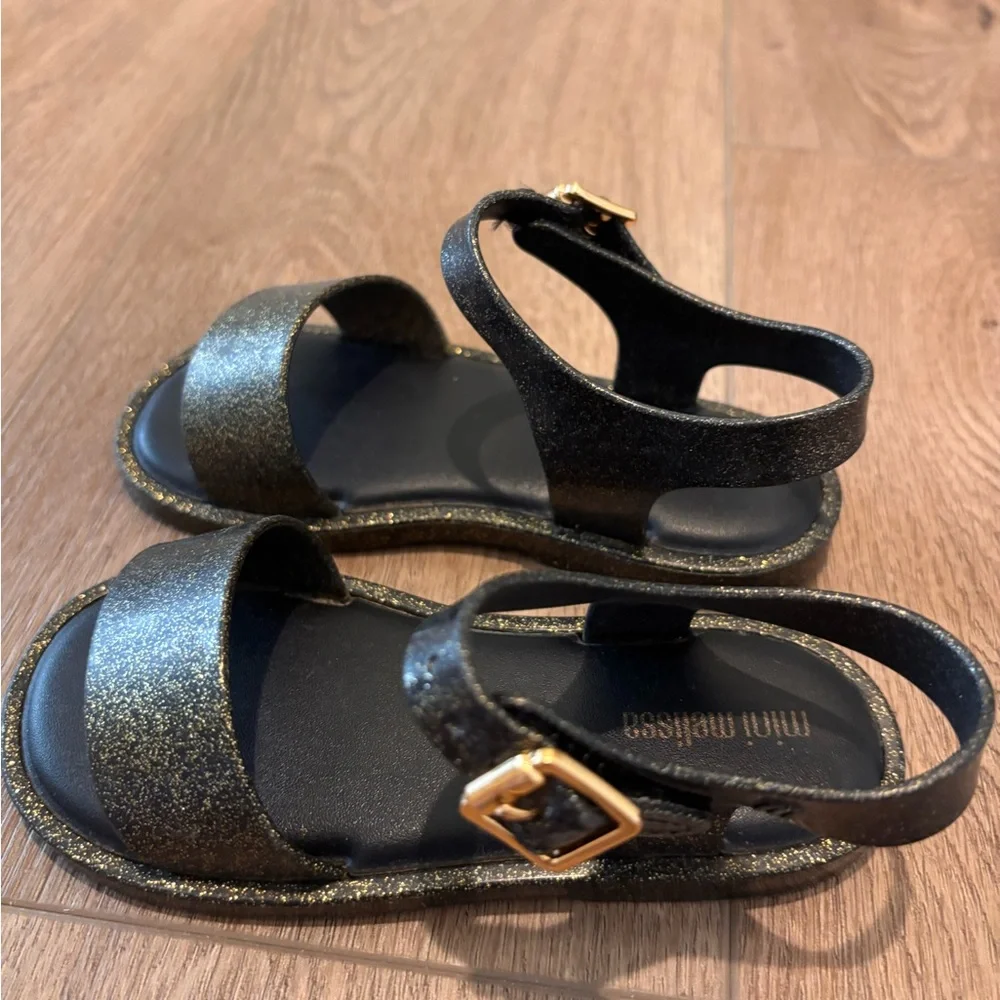 Mini Melissa Kids Glitter Sandals - Black and Gold - Picture 3 of 3